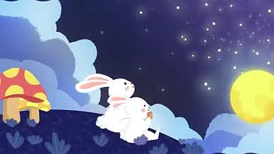 中秋节可爱卡通玉兔赏月无限循环舞台背景视频的预览图